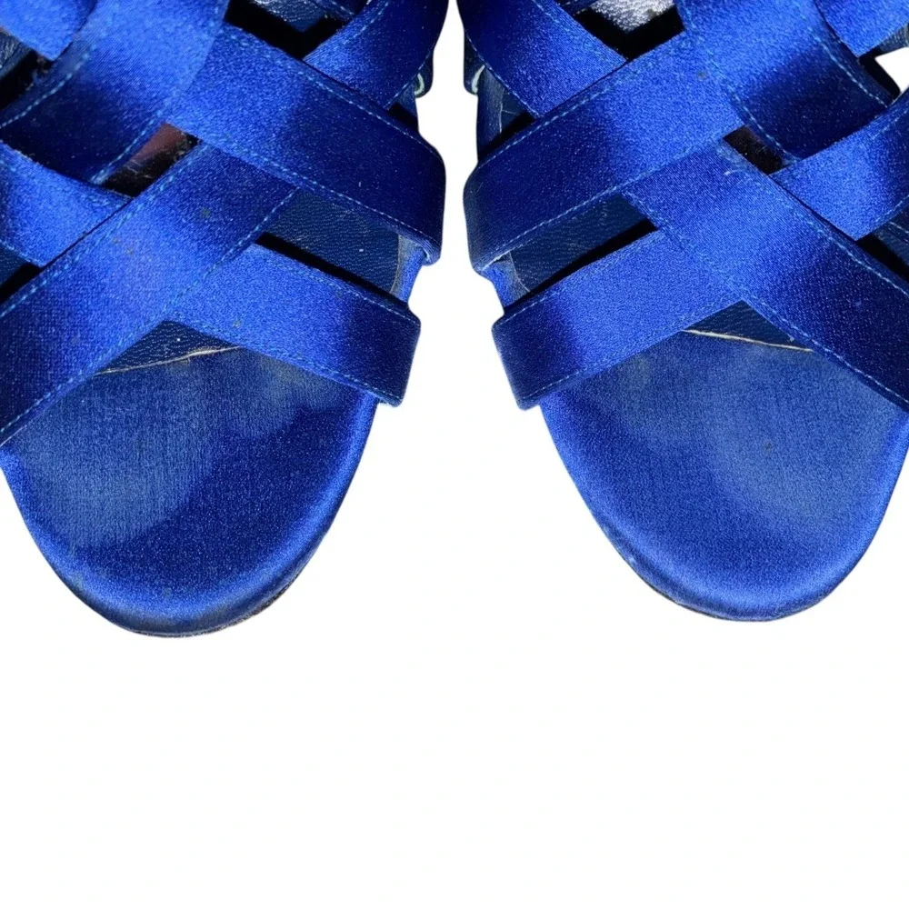 Manolo Blahnik Blue Satin Strappy Cage‎ Sandals Heels EU 37 Made in Italy